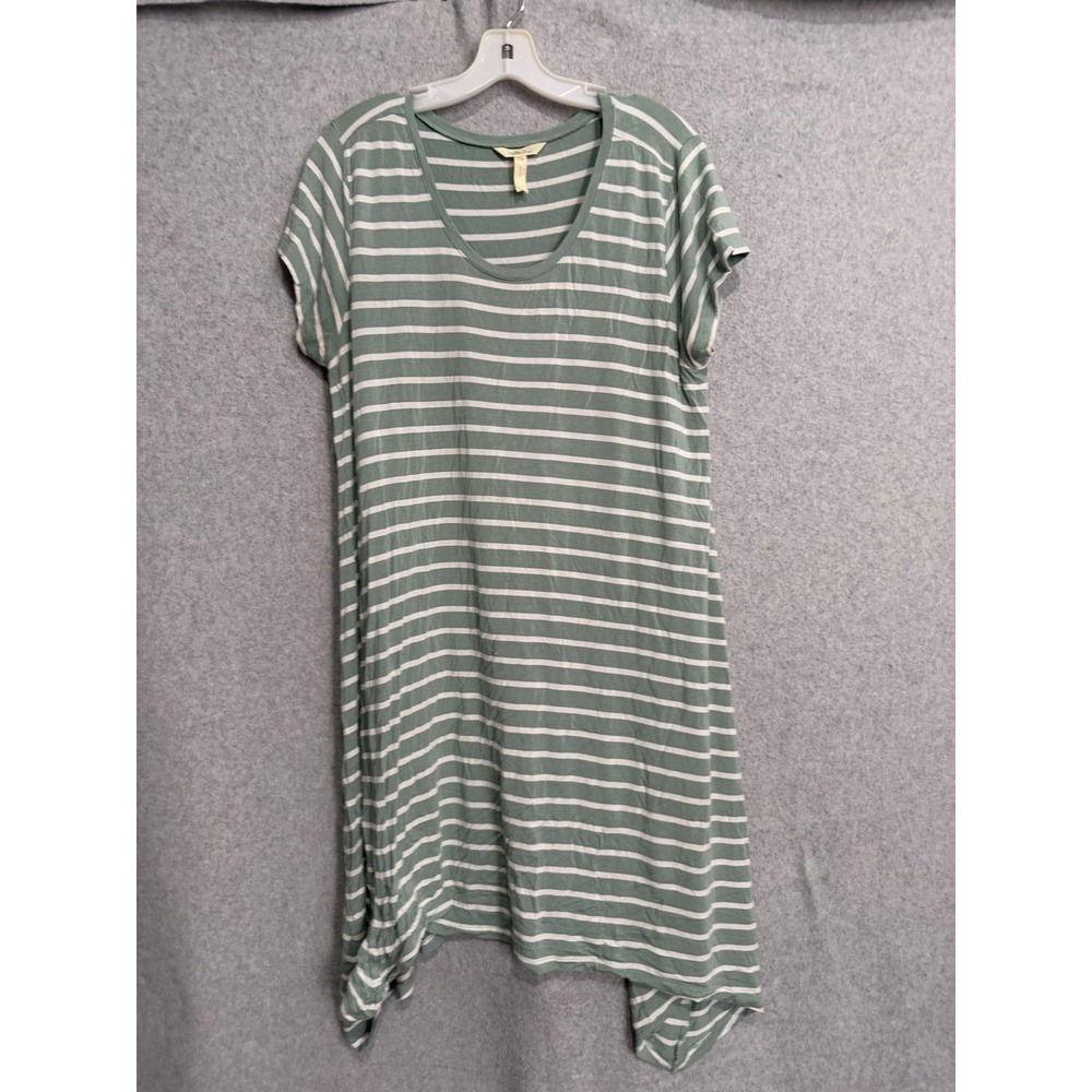Matilda Jane Dress Womens L Green Stripe Scoop Neck Short Sleeve Swing Jersey